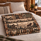 Trading Post Bowhunt Fleece Blanket folded on a bed