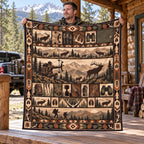 Trading Post Bowhunt Fleece Blanket held open by a hunter