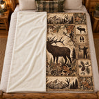 Cream Lodge Bull Elk Fleece Blanket folded on a bed showing the sherpa back