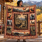 Hunter holding up the lodge window big game fleece blanket