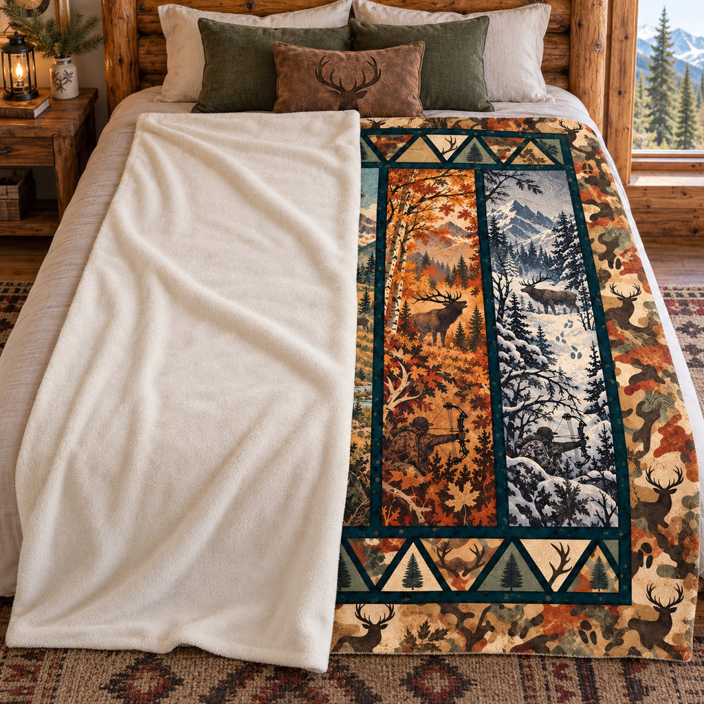 Blanket folded back on a bed, showing the sherpa lining