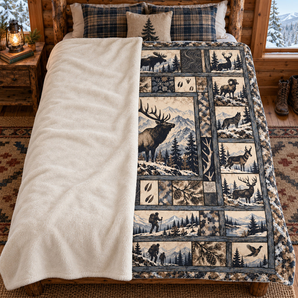 Blanket folded back on a bed, showing the sherpa lining