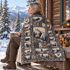 Blanket draped over the shoulders on a cabin porch
