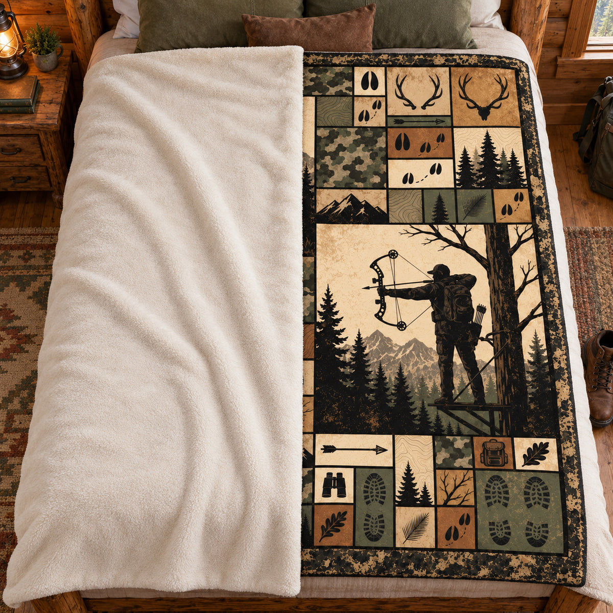 Blanket folded back on a bed, showing the sherpa lining