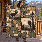 Hunter holding up the shed antler archer panel fleece blanket