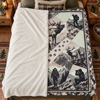 Blanket folded back on a bed, showing the sherpa lining