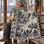 Blanket draped over the shoulders on a cabin porch