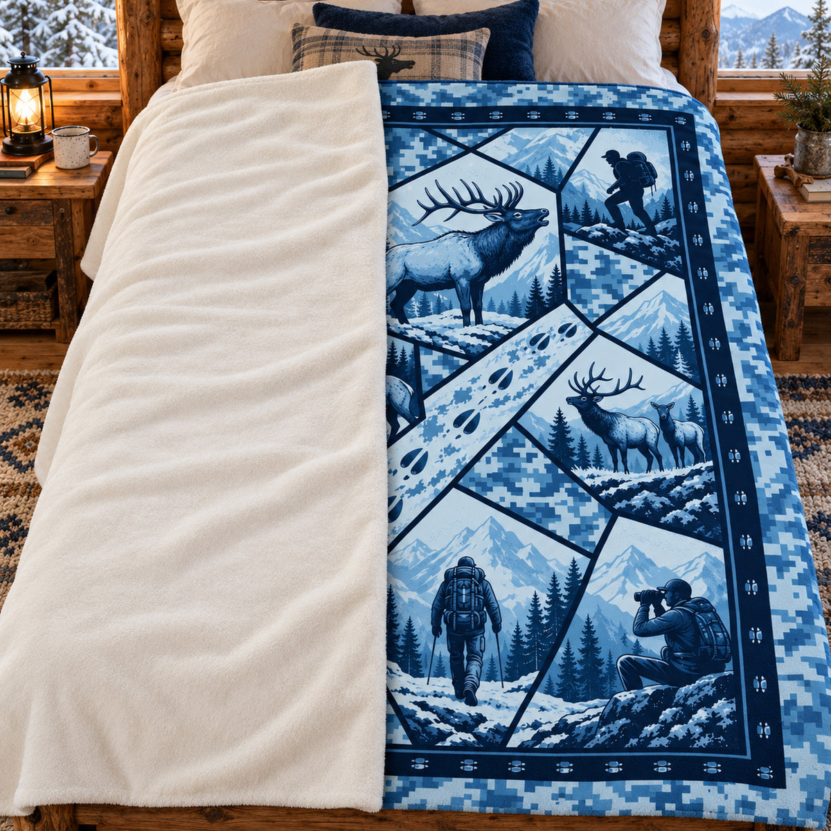 Blanket folded back on a bed, showing the sherpa lining