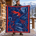 Hunter holding up the red bolt bowhunter fleece blanket