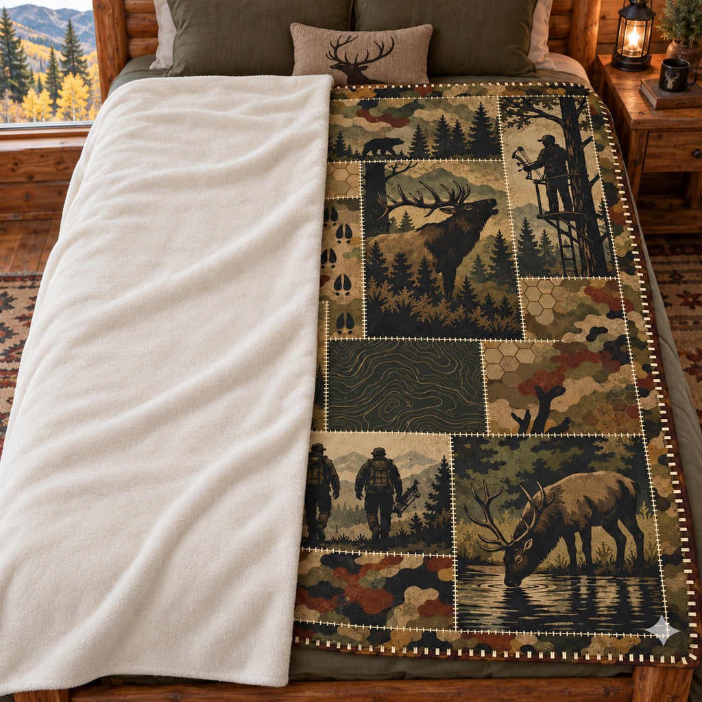 Blanket folded back on a bed, showing the sherpa lining