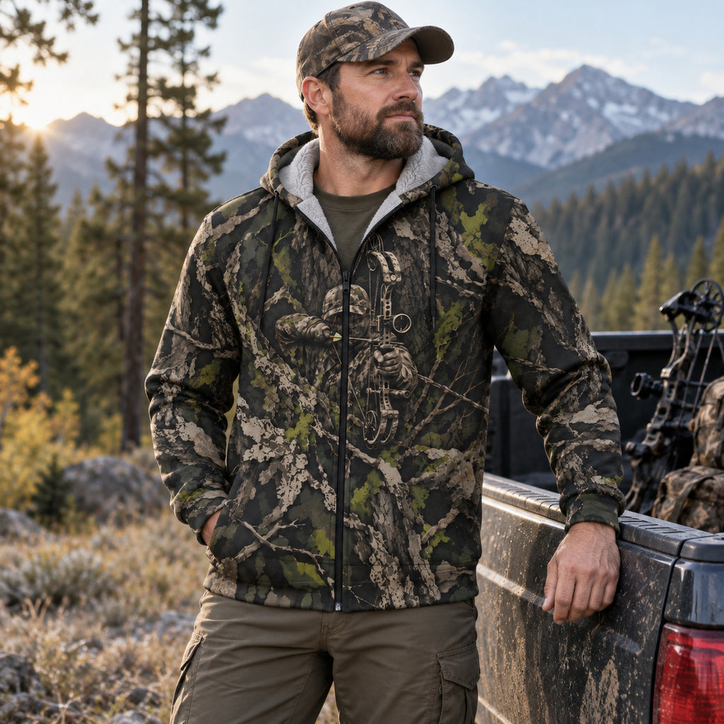 Bowhunting Shadow Bark Fleece Full-Zip Hoodie worn outdoors