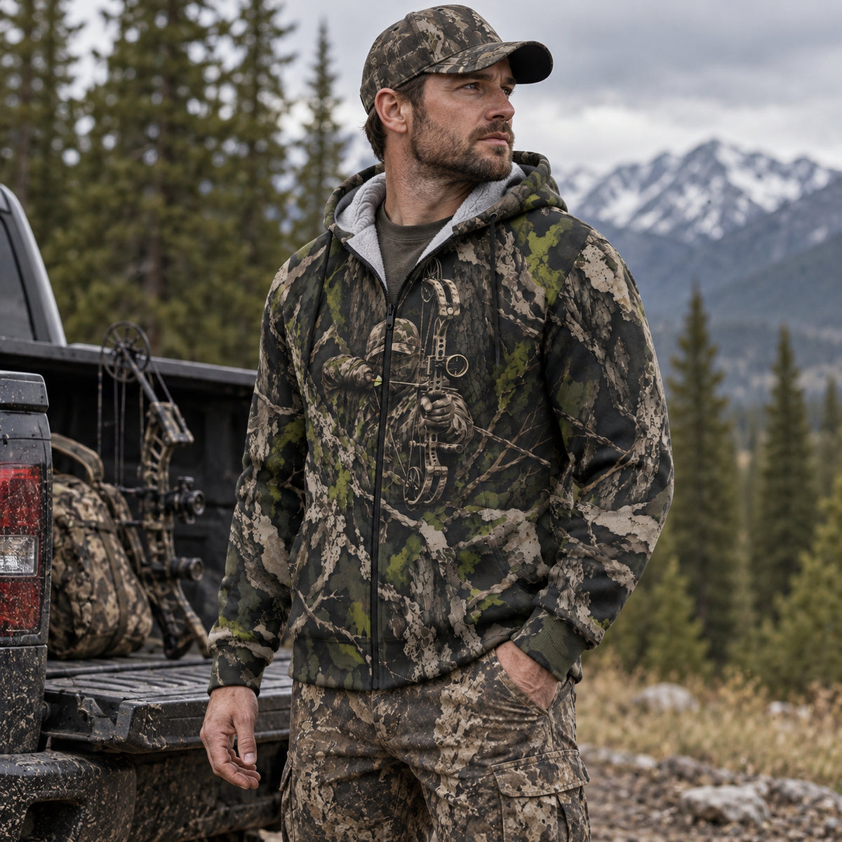 Bowhunting Shadow Bark Fleece Full-Zip Hoodie angled view