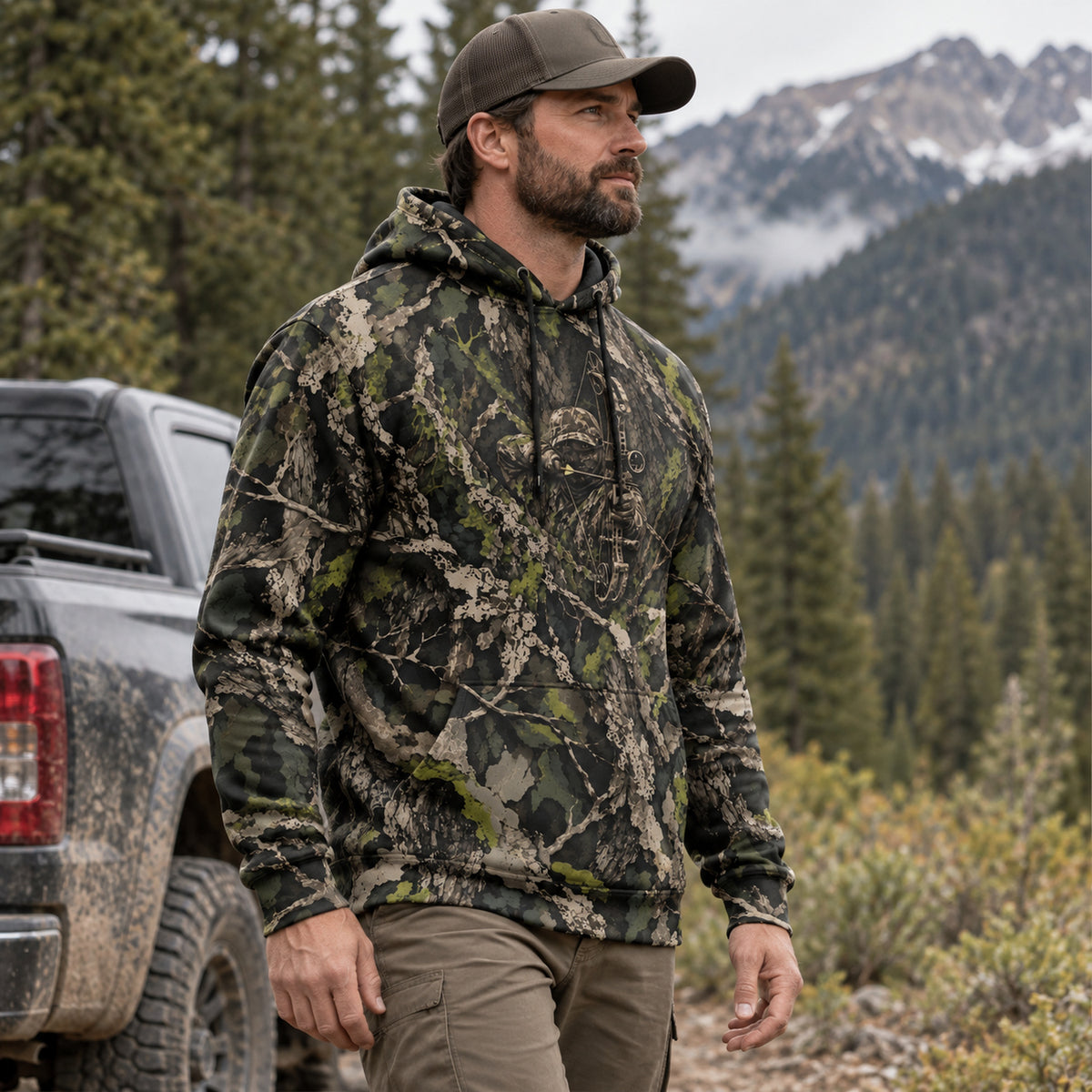Bowhunting Shadow Bark Field Pullover Hoodie angled view
