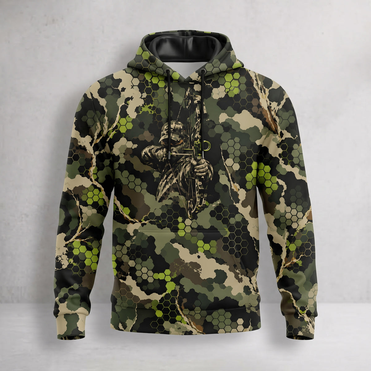 Bowhunting Lime Hex Draw Field Pullover Hoodie front