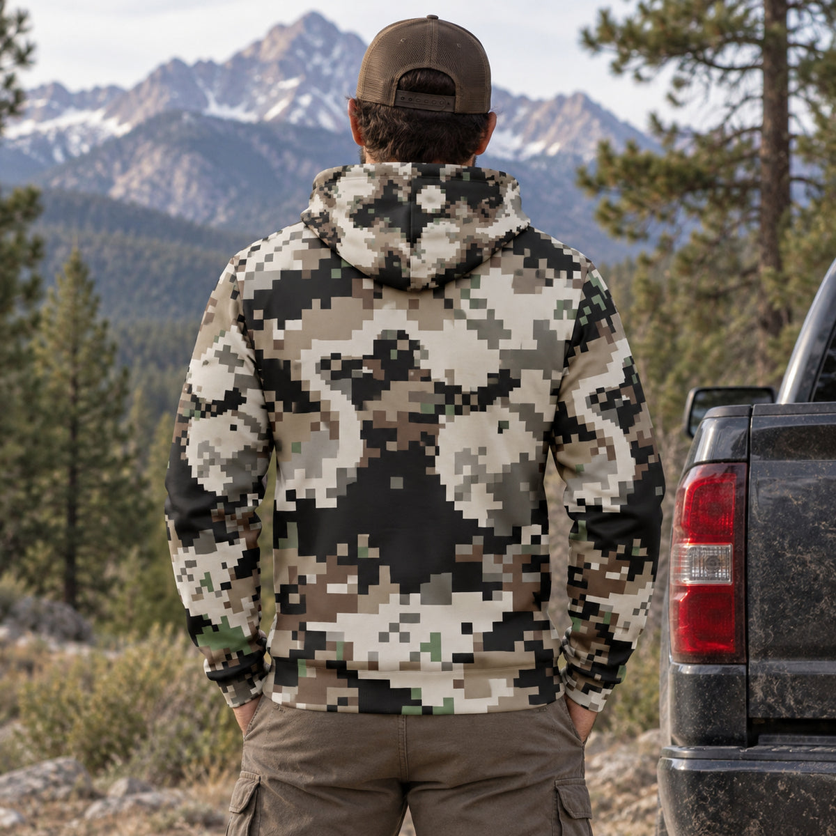 Bowhunting Pixel Grid Draw Field Pullover Hoodie back