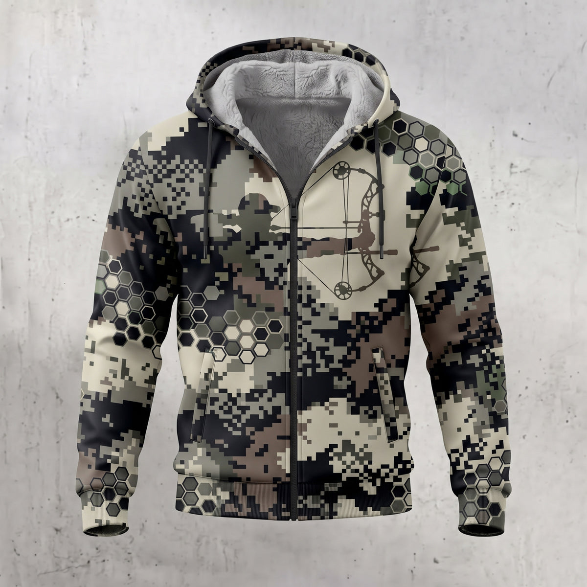 Bowhunting Hex Pixel Rig Fleece Full-Zip Hoodie front