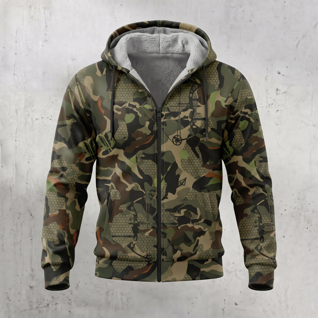 Bowhunting Woodland Riser Fleece Full-Zip Hoodie front