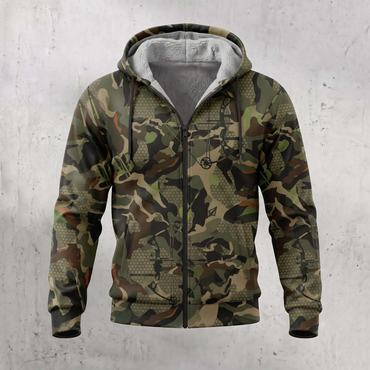 Bowhunting Woodland Riser Fleece Full-Zip Hoodie front