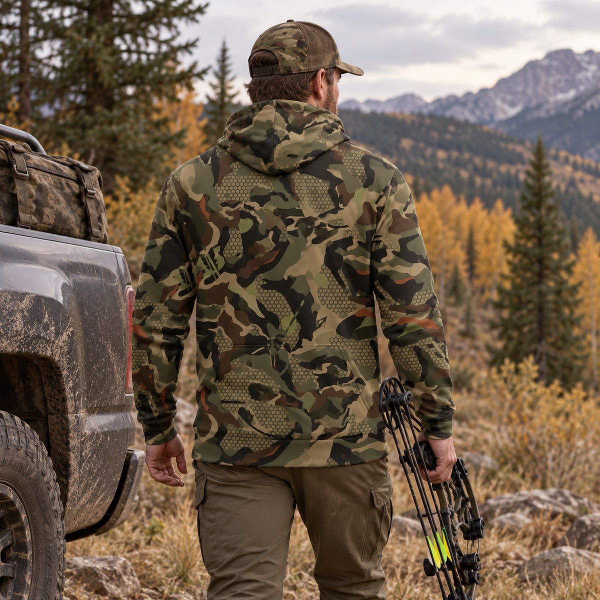 Bowhunting Woodland Riser Field Pullover Hoodie back