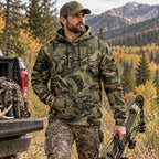 Bowhunting Woodland Riser Field Pullover Hoodie worn outdoors