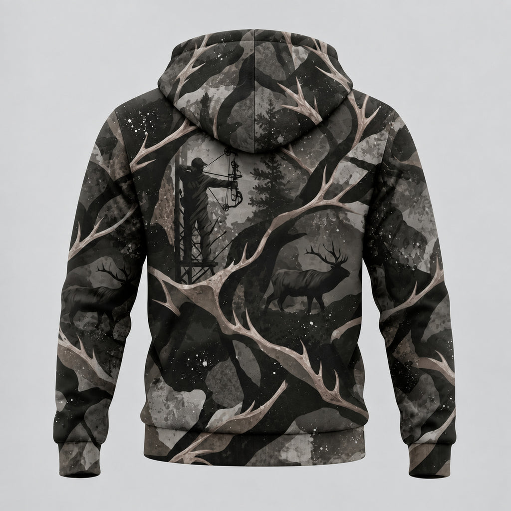 Bowhunting Shadow Antler Timber Fleece Full-Zip Hoodie back