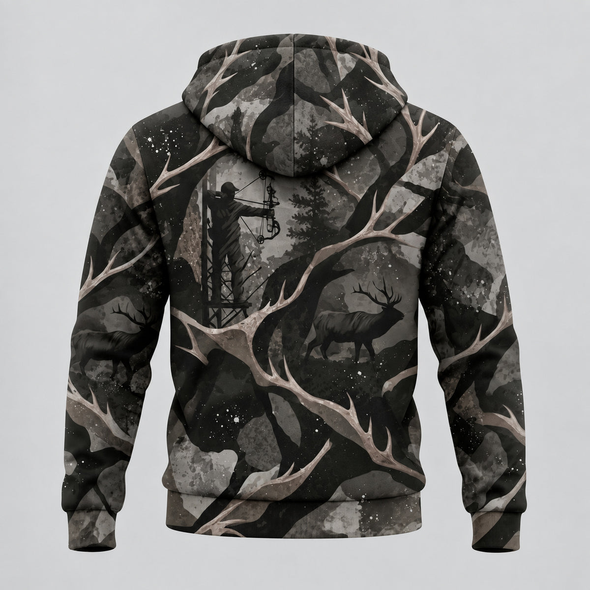 Bowhunting Shadow Antler Timber Fleece Full-Zip Hoodie back