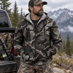 Bowhunting Shadow Antler Timber Fleece Full-Zip Hoodie worn outdoors