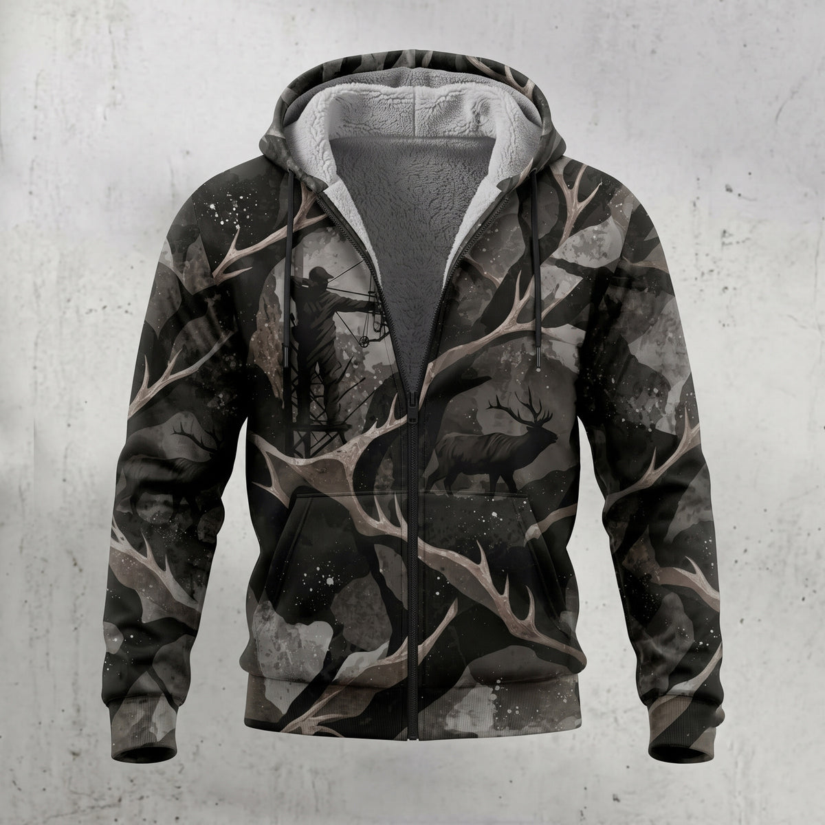 Bowhunting Shadow Antler Timber Fleece Full-Zip Hoodie front