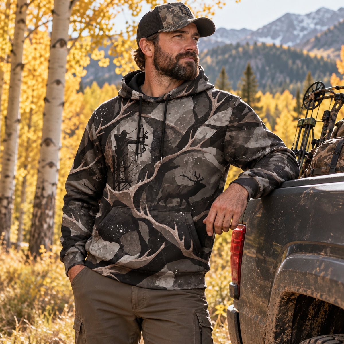 Bowhunting Shadow Antler Timber Field Pullover Hoodie angled view