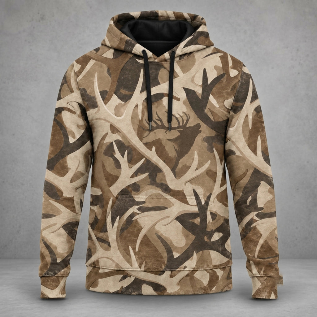 Elk Hunting Shed Antler Drift Field Pullover Hoodie front