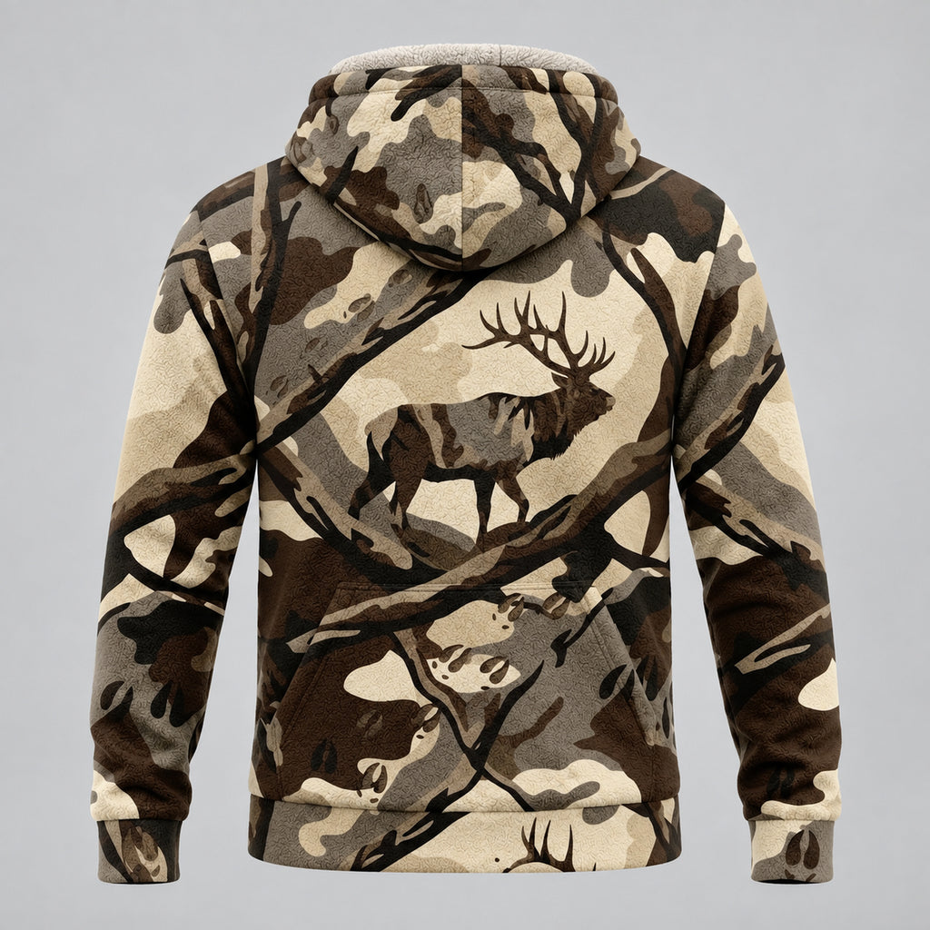 Elk Hunting Bull Branch Timber Fleece Full-Zip Hoodie back