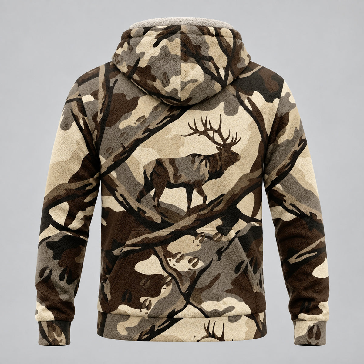 Elk Hunting Bull Branch Timber Fleece Full-Zip Hoodie back