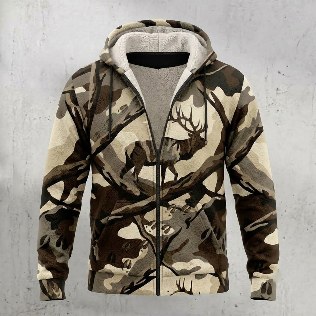 Elk Hunting Bull Branch Timber Fleece Full-Zip Hoodie front