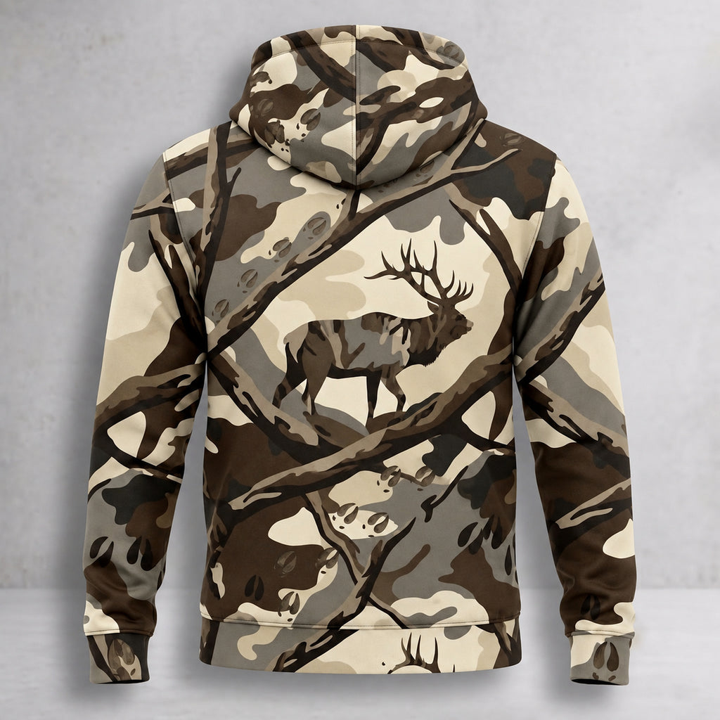 Elk Hunting Bull Branch Timber Field Pullover Hoodie back