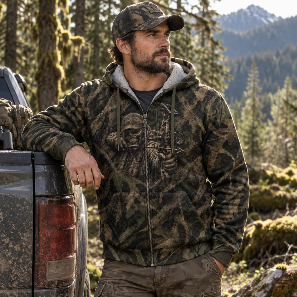 Bowhunting Reaper Draw Oak Fleece Full-Zip Hoodie angled view
