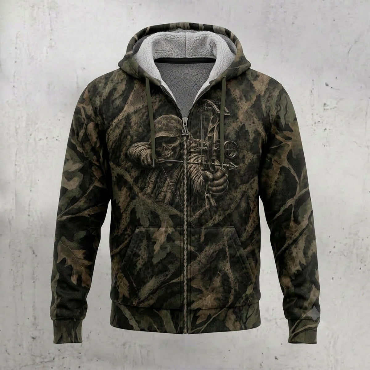Bowhunting Reaper Draw Oak Fleece Full-Zip Hoodie front