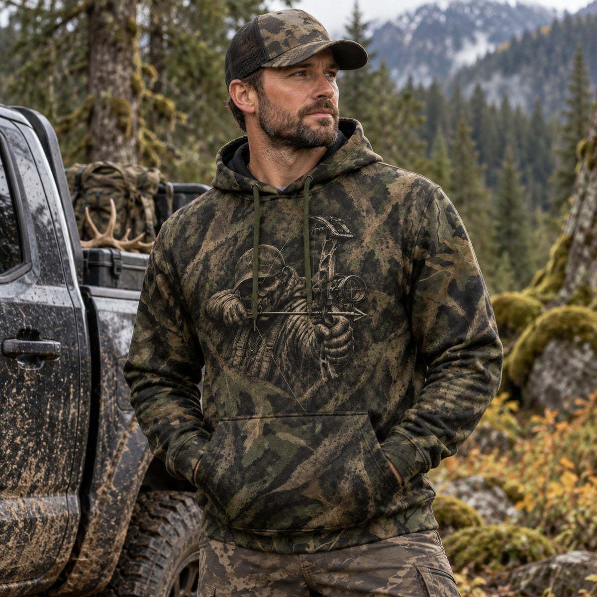 Bowhunting Reaper Draw Oak Field Pullover Hoodie worn outdoors