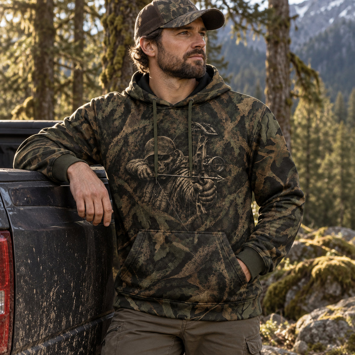 Bowhunting Reaper Draw Oak Field Pullover Hoodie angled view