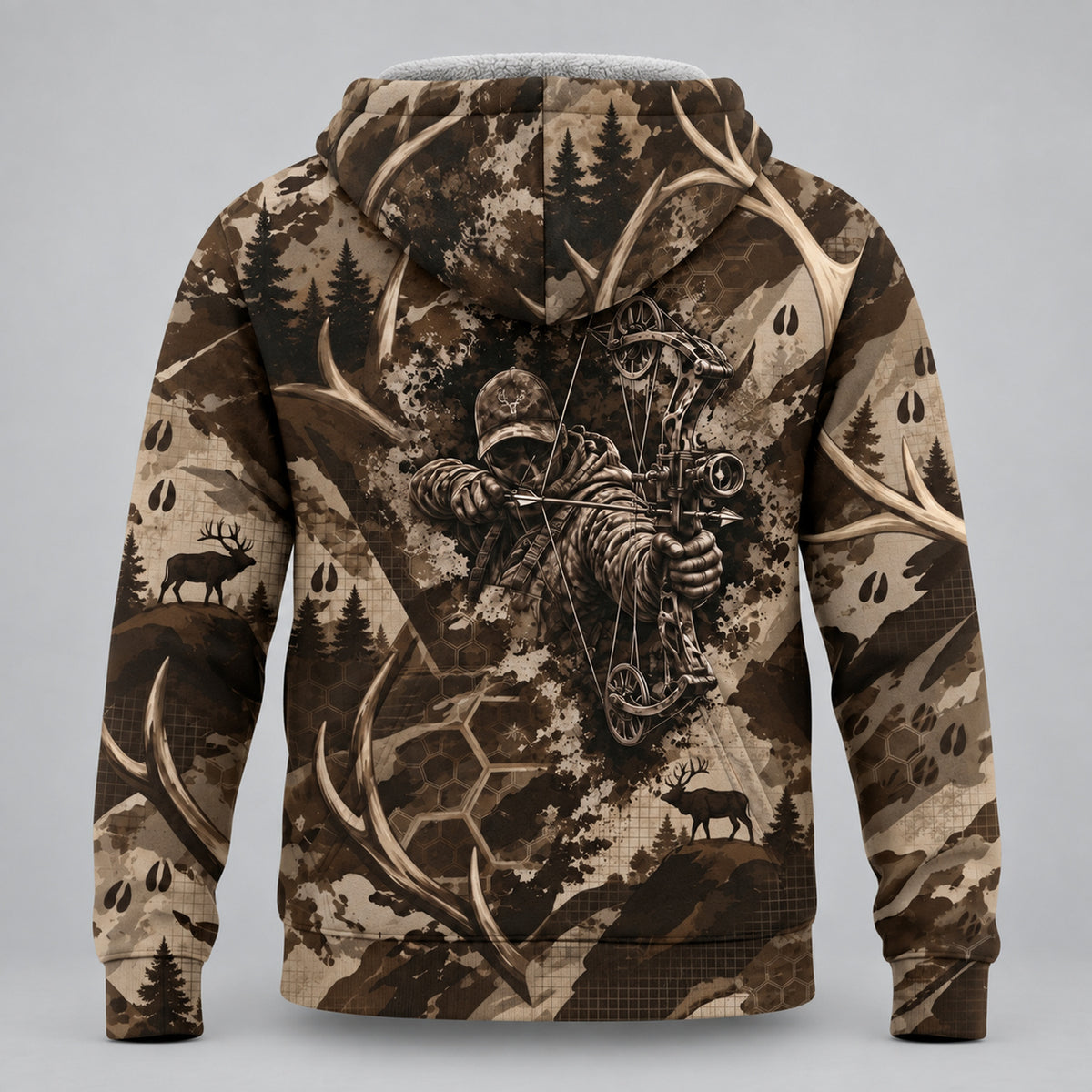 Bowhunting Bone Draw Antler Fleece Full-Zip Hoodie back