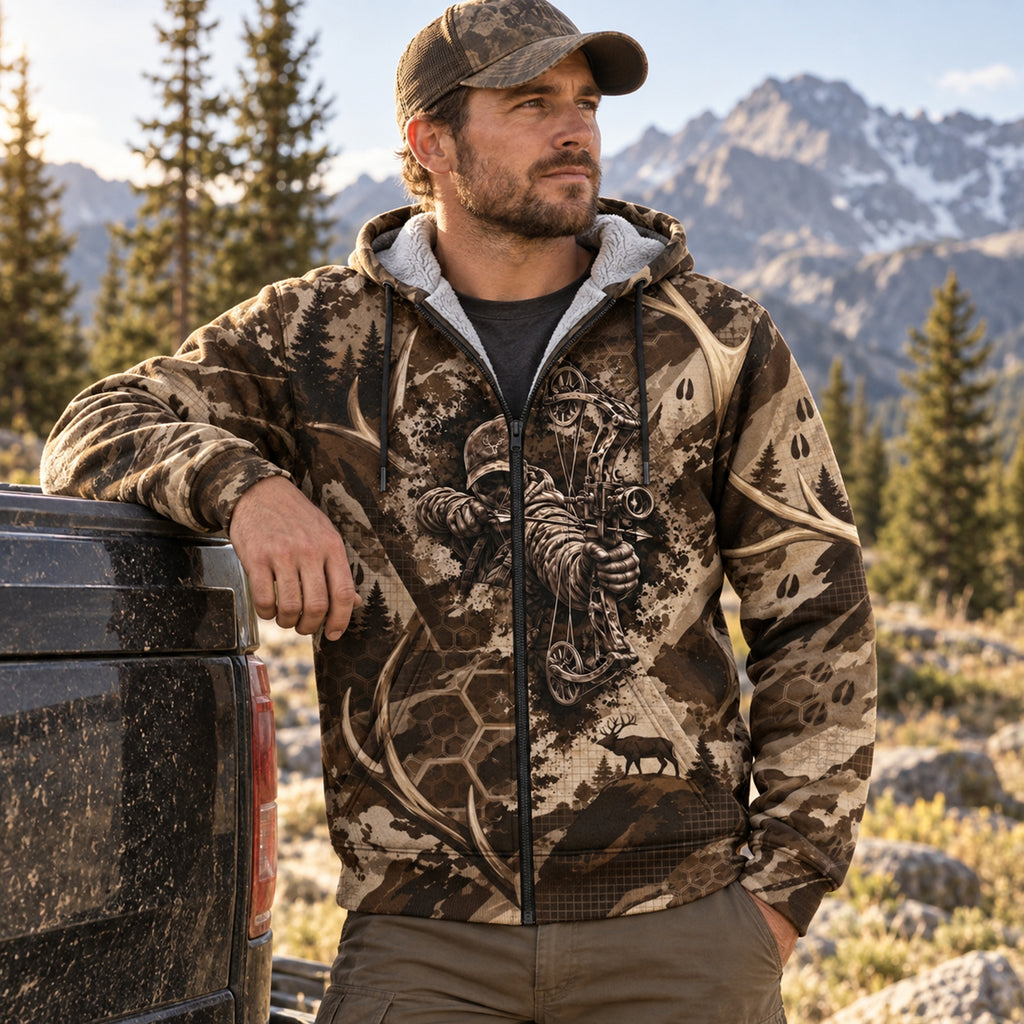 Bowhunting Bone Draw Antler Fleece Full-Zip Hoodie angled view