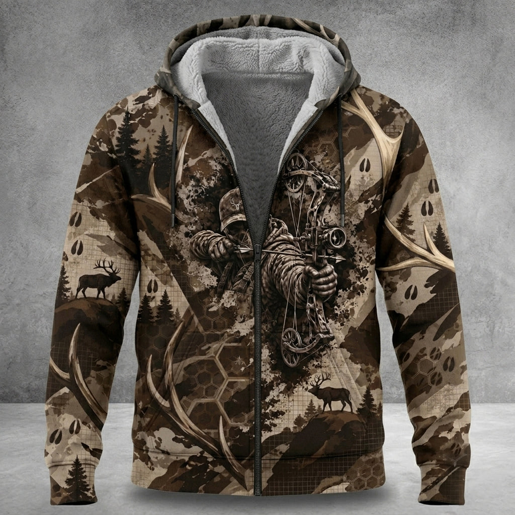 Bowhunting Bone Draw Antler Fleece Full-Zip Hoodie front