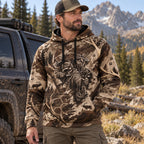 Bowhunting Bone Draw Antler Field Pullover Hoodie worn outdoors
