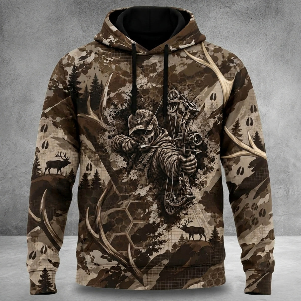 Bowhunting Bone Draw Antler Field Pullover Hoodie front