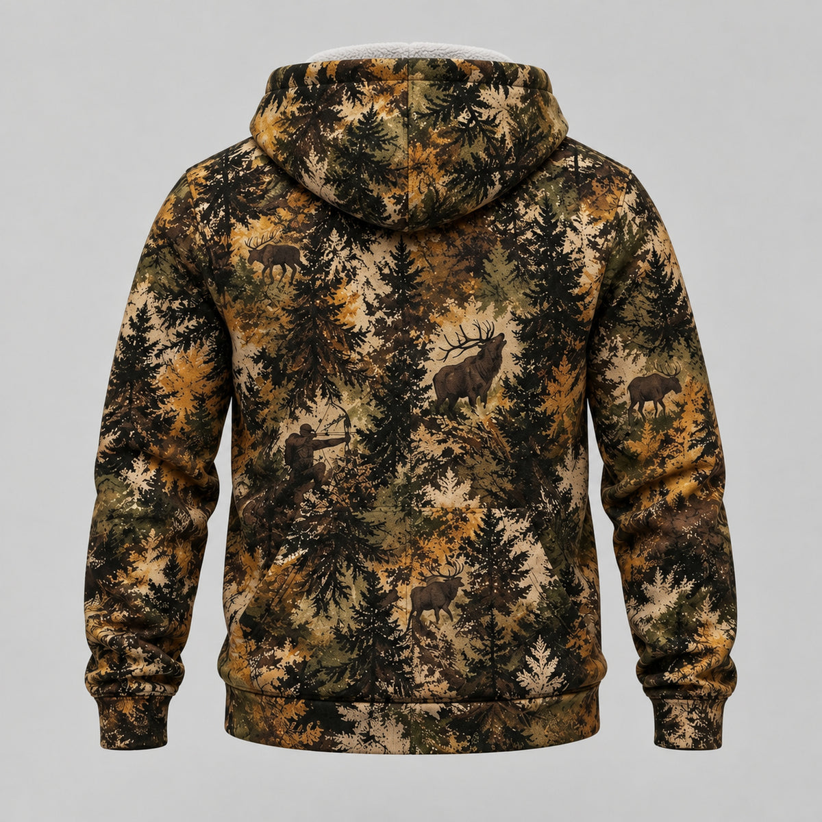 Bowhunting Pine Timber Bull Fleece Full-Zip Hoodie back