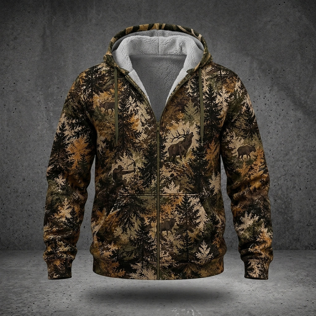 Bowhunting Pine Timber Bull Fleece Full-Zip Hoodie front