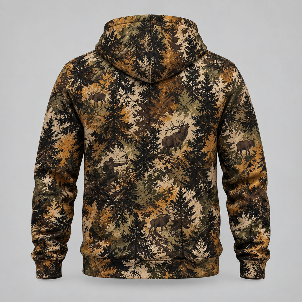 Bowhunting Pine Timber Bull Field Pullover Hoodie back