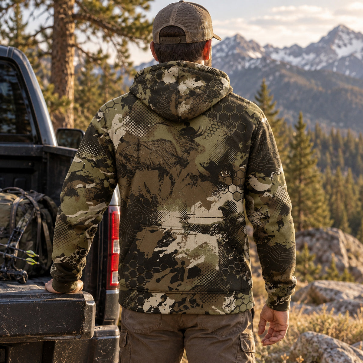 Bowhunting Hex Ridge Elk Fleece Full-Zip Hoodie back