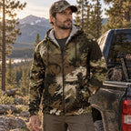 Bowhunting Hex Ridge Elk Fleece Full-Zip Hoodie worn outdoors