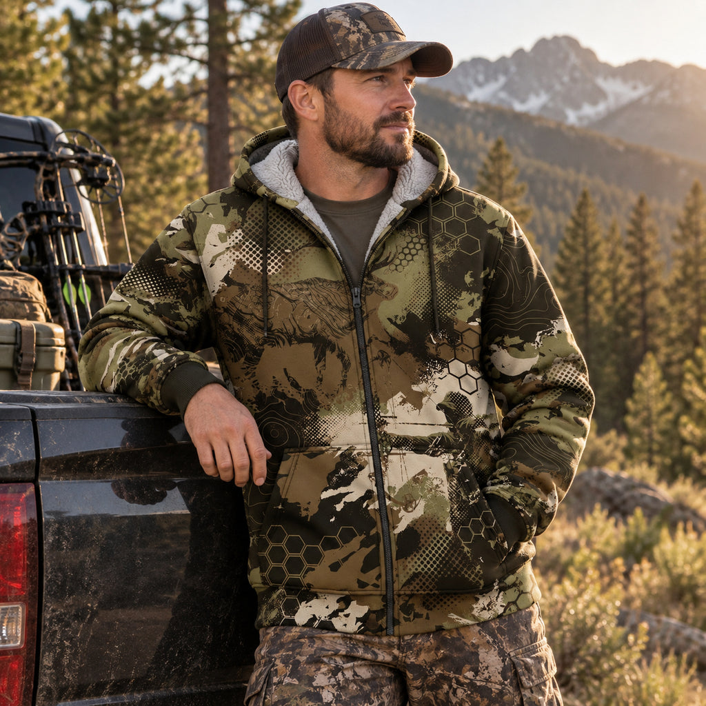 Bowhunting Hex Ridge Elk Fleece Full-Zip Hoodie angled view