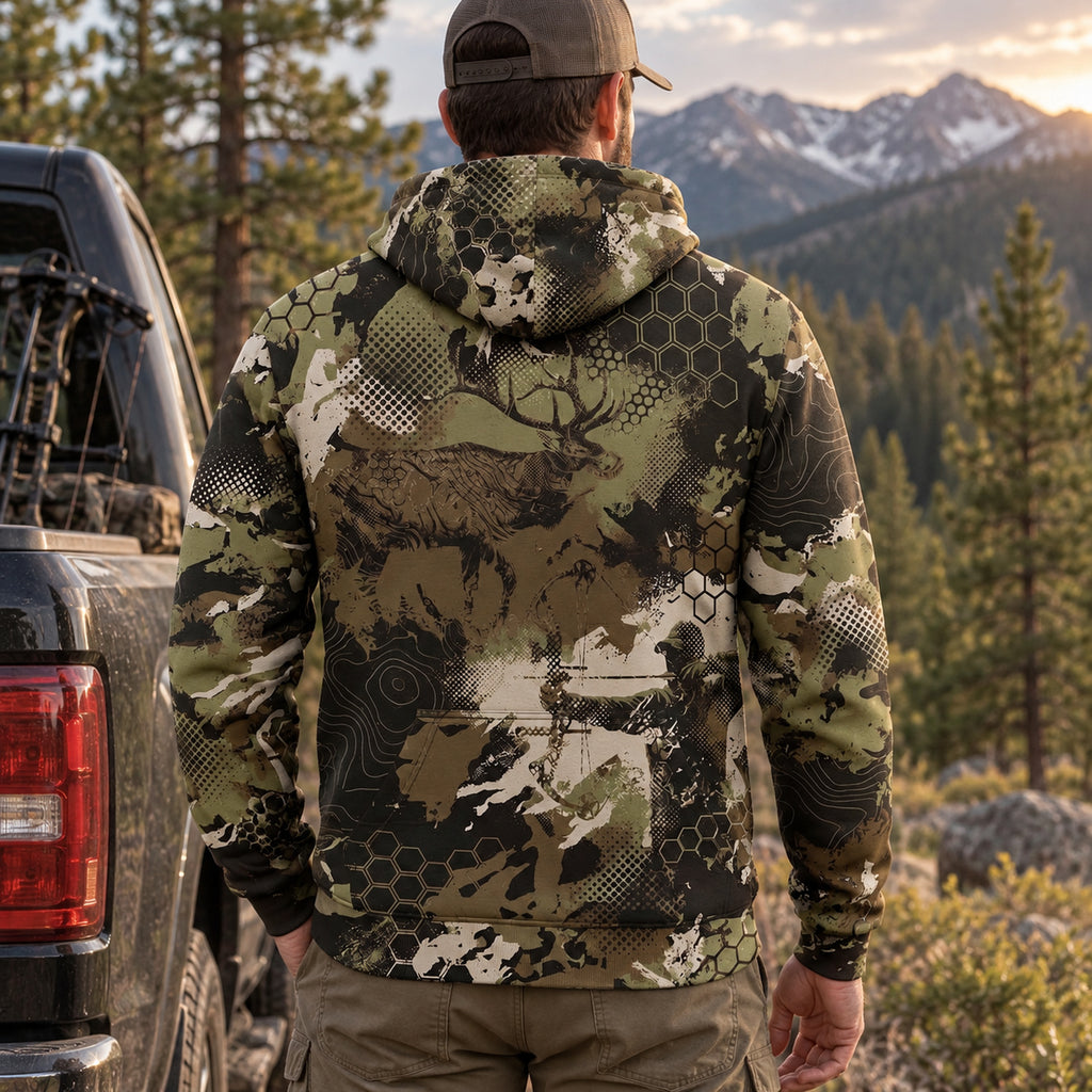 Bowhunting Hex Ridge Elk Field Pullover Hoodie back
